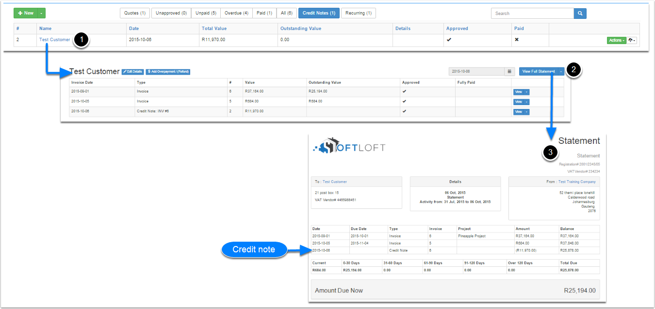 Viewing The Credit Note On The Customer Statement Viewing The Credit Note On The Customer Statement